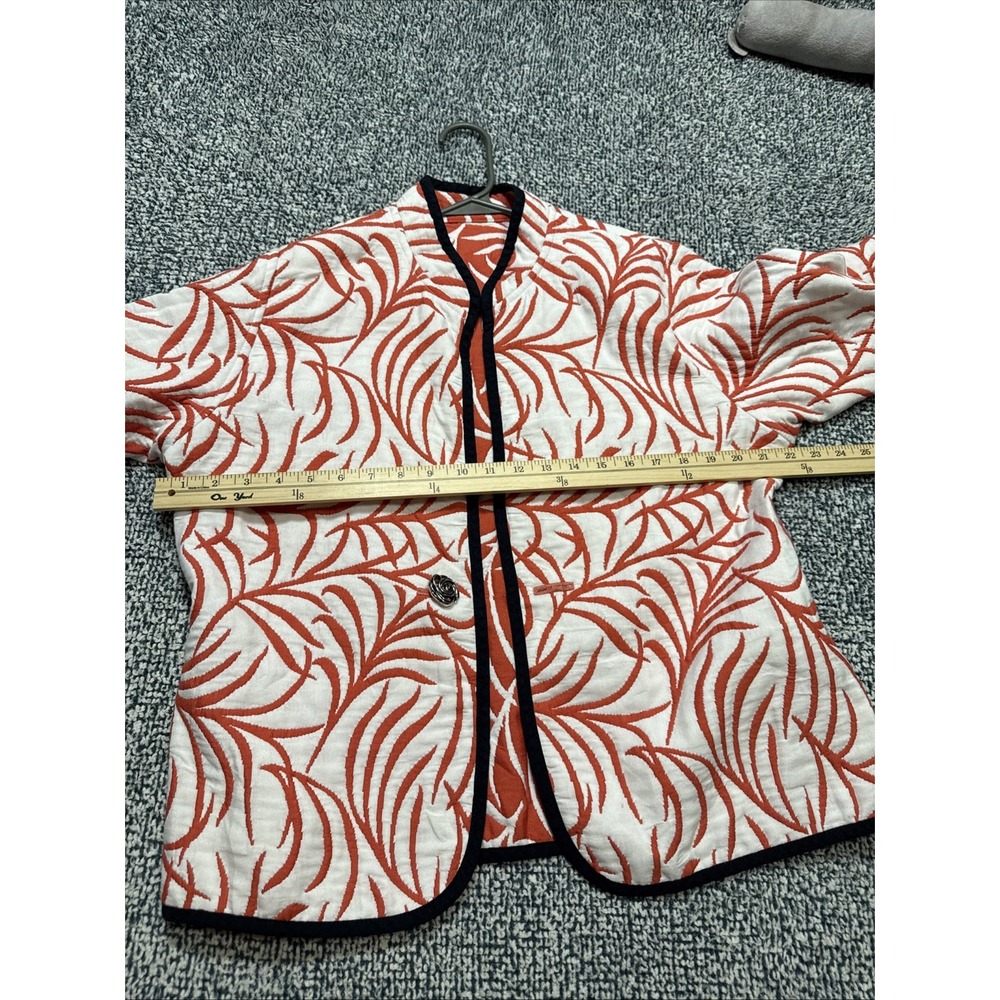 Trimdin Reversible Quilted Jacket Women XL Orange White Palm Leaf Knit Blazer - Picture 11 of 14